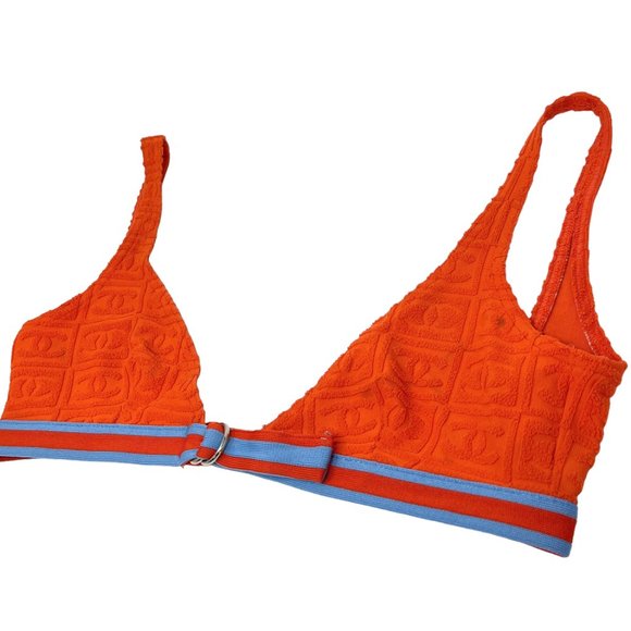 CHANEL Vintage 02S CC Logo Swimsuit Bikini #36 Swimwear Orange Nylon [102707] - Picture 8 of 13